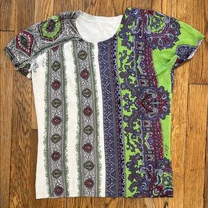 Etro Milano silk blend short sleeve paisley spring multicolor stripe knit top